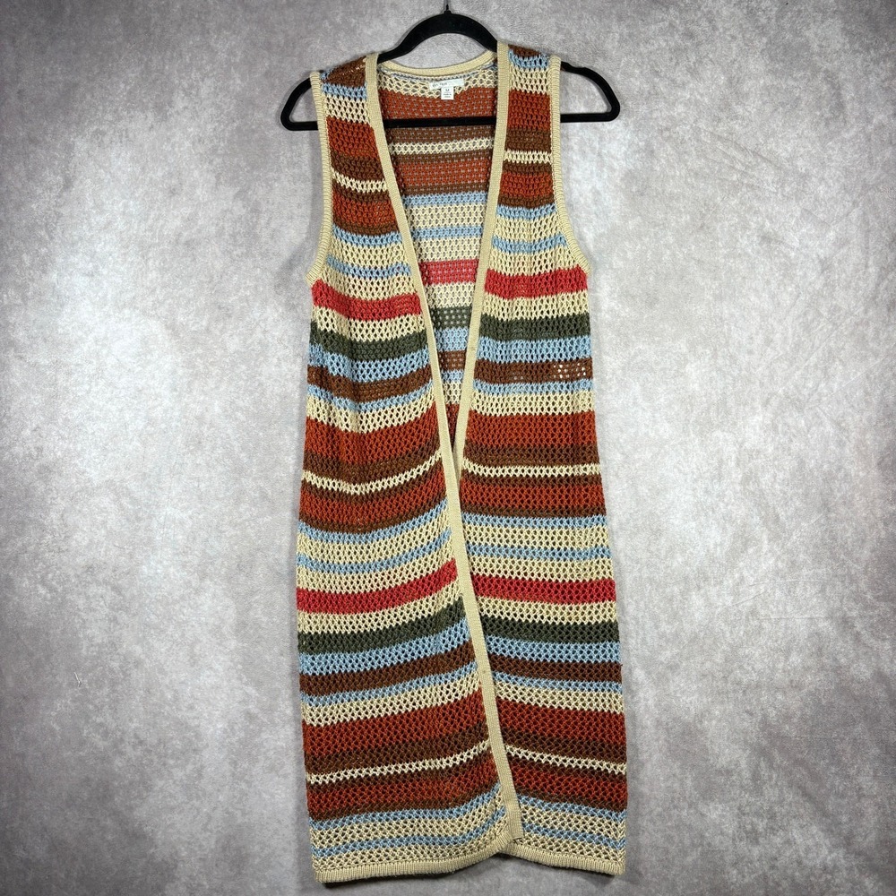 Cato Cardigan Sweater Womens Medium Multicolor Striped Open Knit Boho Hippie